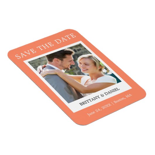Instant Camera Style Foto Save the Date Koralle Magnet (Rechte Seite)