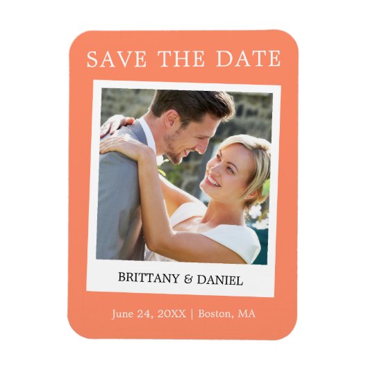 Instant Camera Style Foto Save the Date Koralle Magnet (Vertikal)