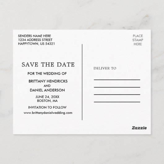 Instant Camera Style Foto Save the Date Koralle Postkarte (Rückseite)