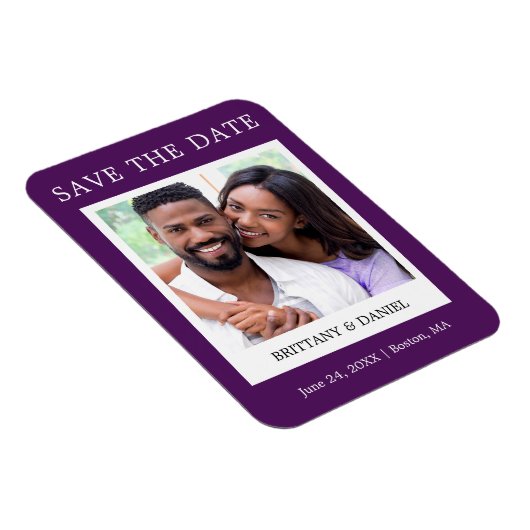 Instant Camera Style Foto Save the Date Lila Magnet (Rechte Seite)