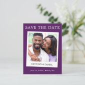 Instant Camera Style Foto Save the Date Lila Postkarte (Stehend Vorderseite)