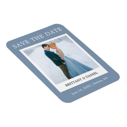 Instant Camera Style Save the Date Dusty Blue Magnet (Rechte Seite)