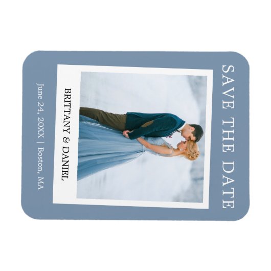 Instant Camera Style Save the Date Dusty Blue Magnet (Horizontal)