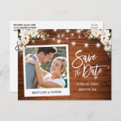 Instant Camera Wood Magnolias Rose Save the Date Postkarte (Vorne/Hinten)