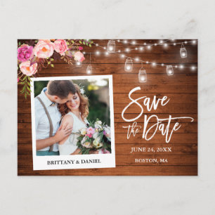 Instant Camera Wood Pink Blumenkästen Save the Dat Postkarte