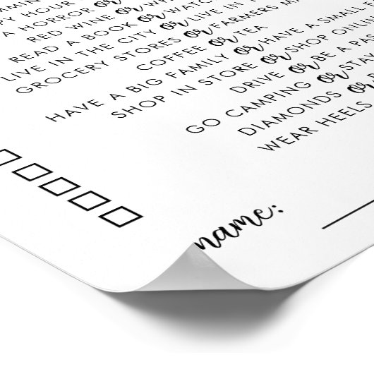 Instant Download Bridal Shower Game  Poster (Ecke)