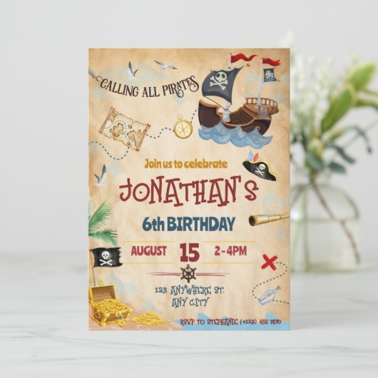 Instant-Download der Pirate-Aufforderung Einladung (Stehend Vorderseite)