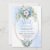 Instant Download Dusty Blue Peony Gold Sweet 16 Einladung (Vorderseite)