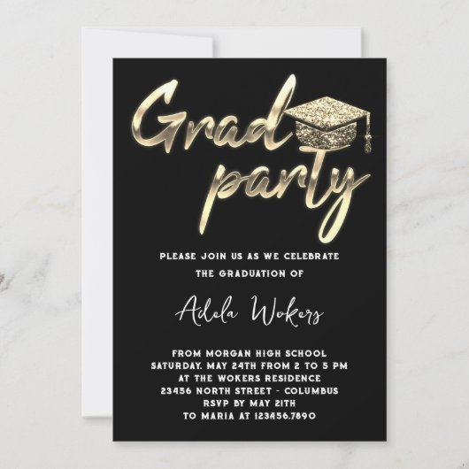 Instant Download Graduation Party Grad Cup Gold Einladung (Vorderseite)