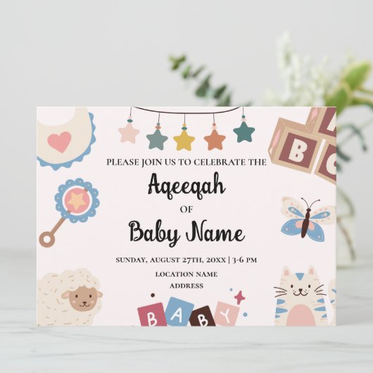 Instant Editable Aqeeqah Aqiqah Einladungskarte Einladung (Stehend Vorderseite)