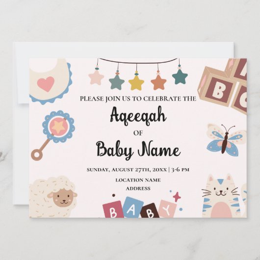 Instant Editable Aqeeqah Aqiqah Einladungskarte Einladung (Vorderseite)