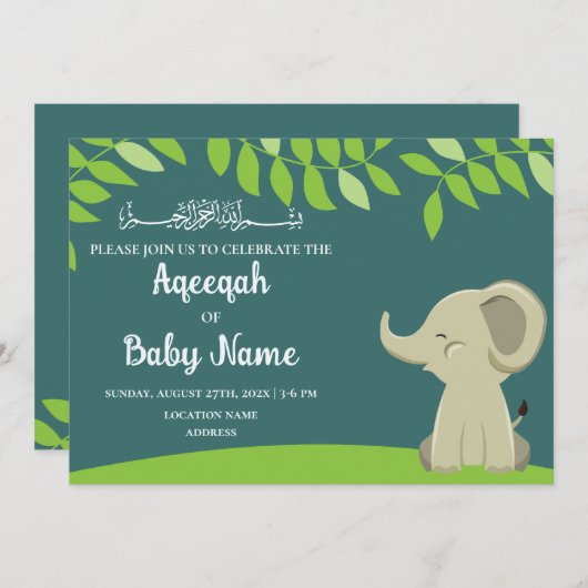 Instant-Editable Baby Aqeeqah Einladungskarte Einladung (Vorne/Hinten)