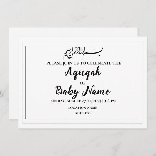 Instant-Editierbare Neutral-Aqeeqah-Einladungskart Einladung (Vorne/Hinten)