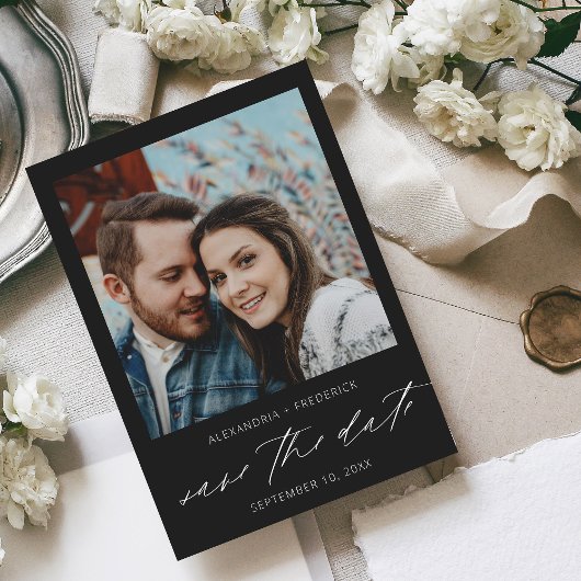 Instant Foto Black Chic Save the Date Einladung