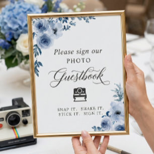 Instant Foto Gästebuch Sign Dusty Blue Floral