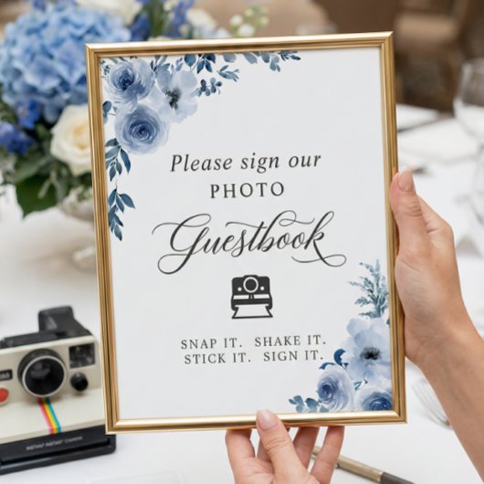 Instant Foto Gästebuch Sign Dusty Blue Floral