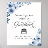 Instant Foto Gästebuch Sign Dusty Blue Floral (Vorne)