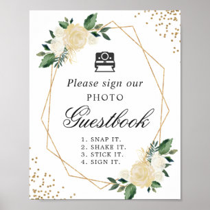 Instant Foto Gästebuch Sign Ivory Green Floral