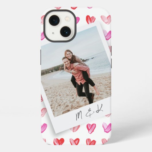 Instant Foto Hearts Monogramm iPhone Hülle (Rückseite)