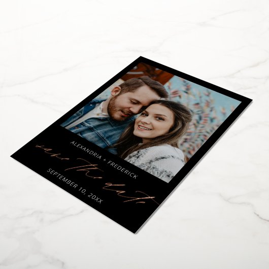 Instant Foto Weiß Chic Save the Date schwarz Folieneinladung (Gedreht)