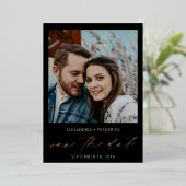 Instant Foto Weiß Chic Save the Date schwarz Folieneinladung (Stehend vorne)
