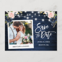 Instant Foto Wood Pink Blue Floral Save the Date