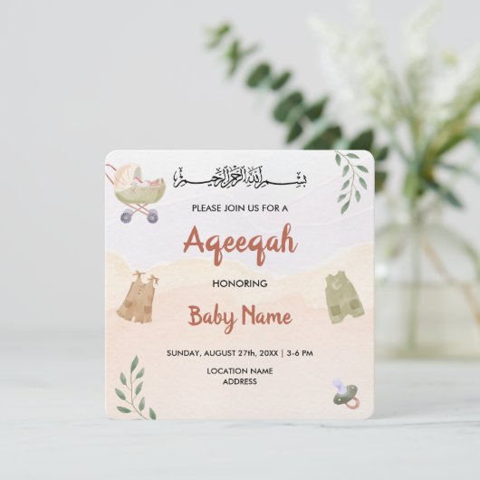 Instant Modern Boho Aqeeqah Aqiqah Invite Card Einladung (Stehend Vorderseite)