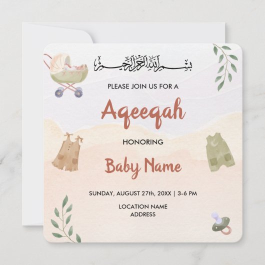 Instant Modern Boho Aqeeqah Aqiqah Invite Card Einladung (Vorderseite)