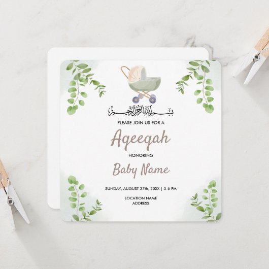 Instant Modern Chic Aqeeqah Aqiqah Invite Card Einladung (Vorderseite/Rückseite Beispiel)