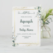 Instant Modern Floral Gold Aqeeqah Aqiqah Einladung (Stehend Vorderseite)