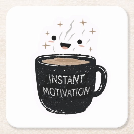 Instant Motivation – Cute Kawaii Coffee Cup Rechteckiger Pappuntersetzer (Vorderseite)