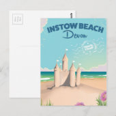 Instow Beach Devon Vintage Reiseposter Postkarte (Vorne/Hinten)