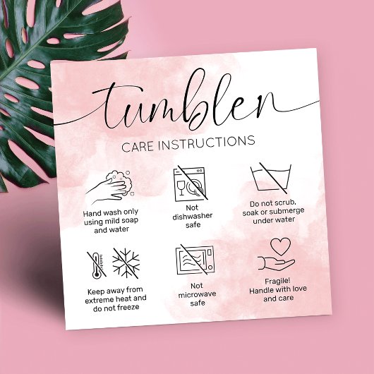 Instruktionen zur Tumbler-Pflege Feminine Pink Was Quadratische Visitenkarte
