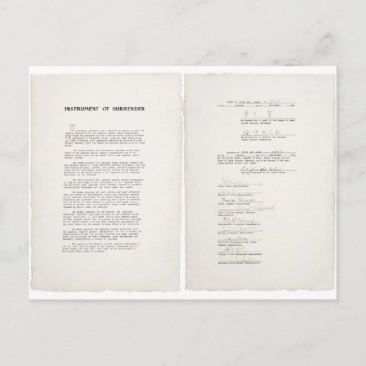 Instrument der Kapitulation für Japan im Zweiten W Postkarte (Vorderseite)