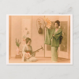 "Instrumente spielen und tanzen" 舞 い 日 本 性 着 物 女 三 Postkarte