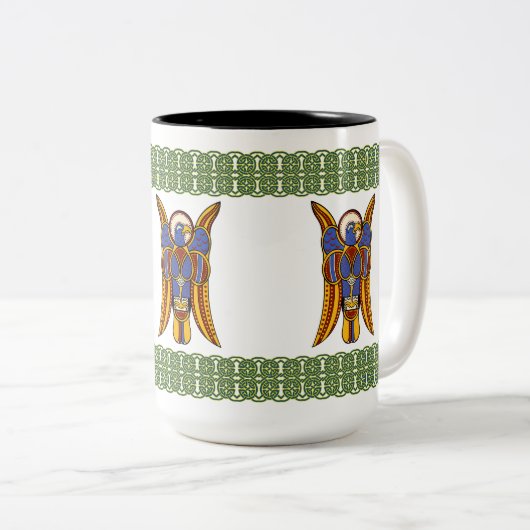 Insular Art "Eagle of John" Illuminated Manuskript Zweifarbige Tasse (VorderseiteRechts)