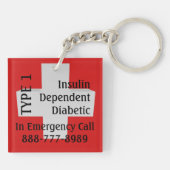 Insulin-abhängiger Diabetes TYP 1 Diabetiker Schlüsselanhänger (Rückseite)