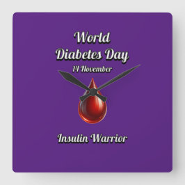 Insulin Warrior Weltdiabetestag. Quadratische Wanduhr