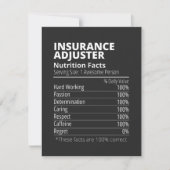 Insurance Adjuster Nutrition Facts Funny Dankeskarte (Vorderseite)