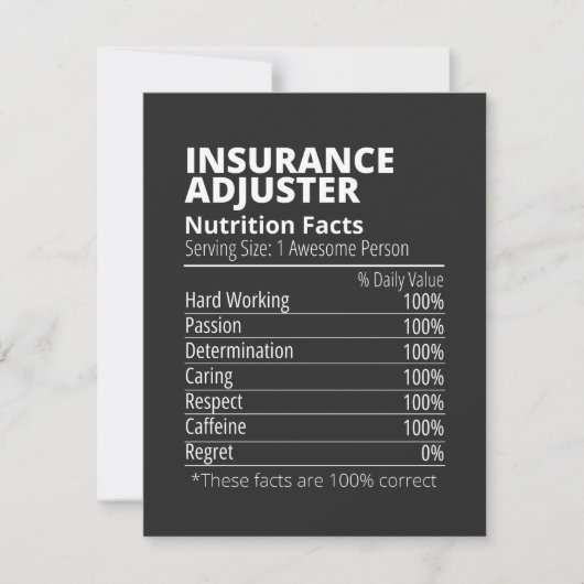 Insurance Adjuster Nutrition Facts Funny Dankeskarte (Vorderseite)