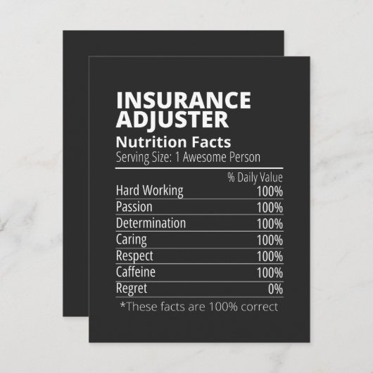 Insurance Adjuster Nutrition Facts Funny Dankeskarte (Vorne/Hinten)