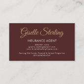 Insurance Agent Burgundy Gold Photo QR Code  Visitenkarte (Rückseite)