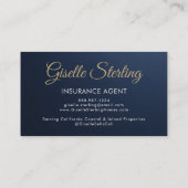 Insurance Agent Navy Blue Gold Photo Metallic Visitenkarte (Rückseite)