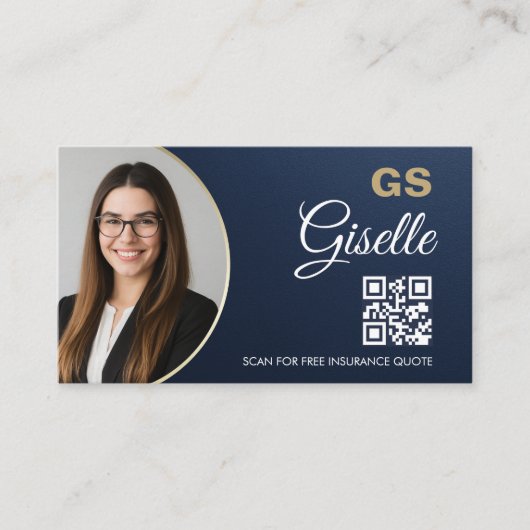Insurance Agent Navy Blue Gold Photo Metallic Visitenkarte (Vorderseite)