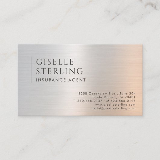 Insurance Agent QR Code Brushed Metal Visitenkarte (Vorderseite)