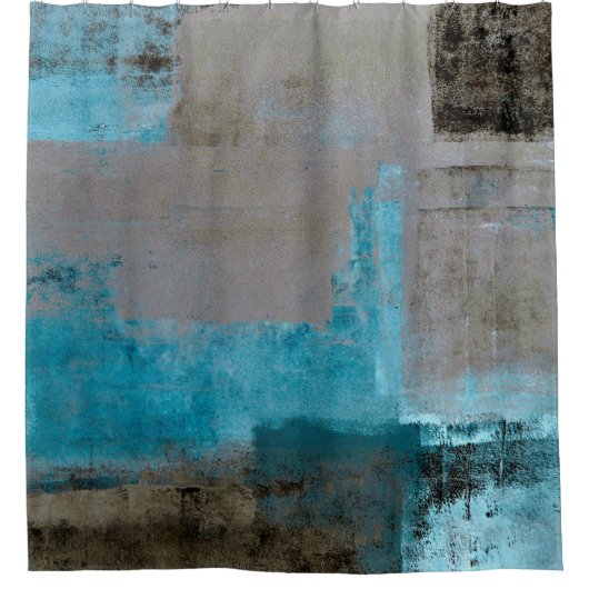 "Inszenierte" aquamarine und Browns abstrakte Duschvorhang (Vorderseite)