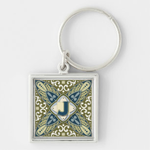 Intaglio-Monogramm-Buchstabe J Schlüsselanhänger