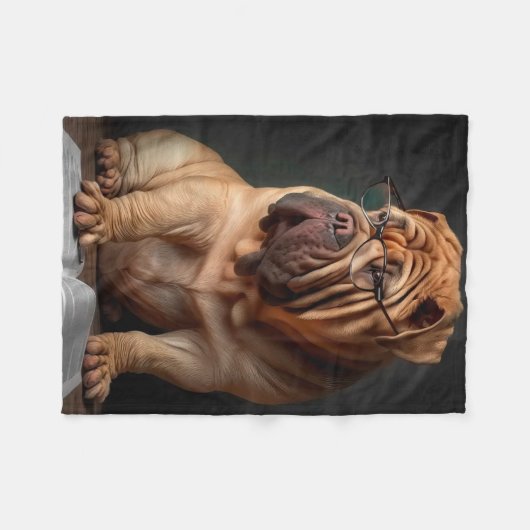 Intelligent Shar Pei Dog mit Buchdesign Fleecedecke (Vorderseite (Horizontal))