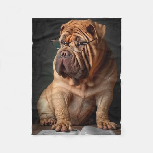 Intelligent Shar Pei Dog mit Buchdesign Fleecedecke (Vorderseite)
