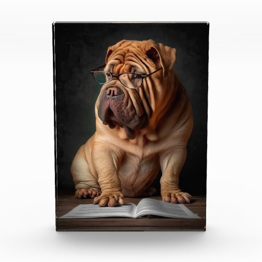 Intelligent Shar Pei Dog mit Buchdesign Fotoblock (Vorderseite)